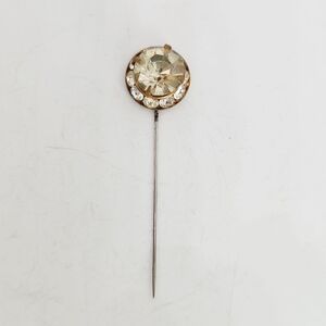 Vintage Art Deco Flower Hatpin Light Yellow Crystal Rhinestone Stick Pin Brooch